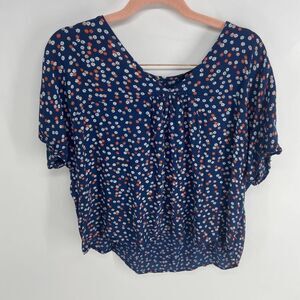 Madewell blue scoop neck daisy flower lady bug flowy short sleeve blouse women s